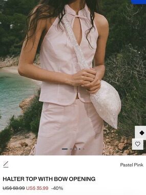 Mango Pastel Pink Halter Top with Bow Opening